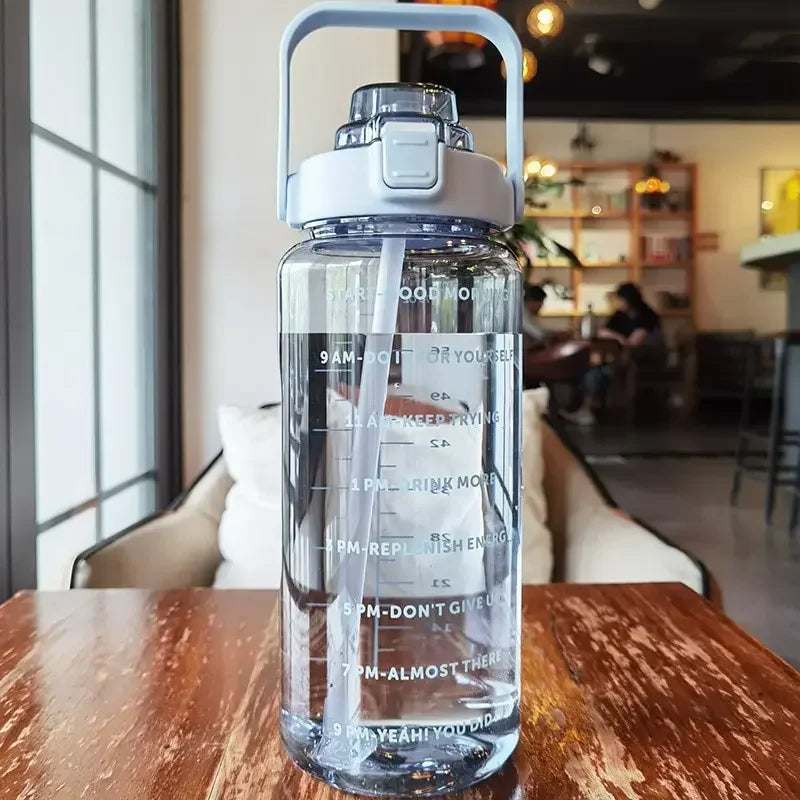 Portable Large Capacity Plastic Straw Time Marker Outdoor Water Bottle