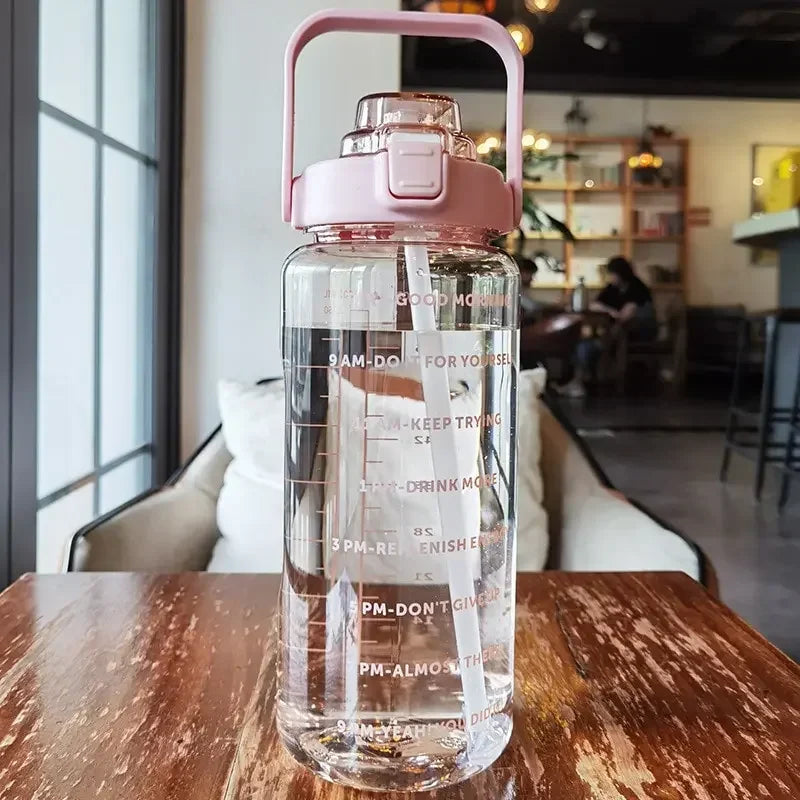 Portable Large Capacity Plastic Straw Time Marker Outdoor Water Bottle