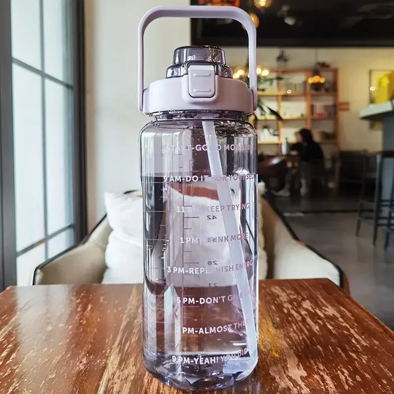 Portable Large Capacity Plastic Straw Time Marker Outdoor Water Bottle