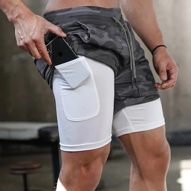 Camo Running Shorts - Men's 2-in-1 Quick Dry Gym Sports Shorts