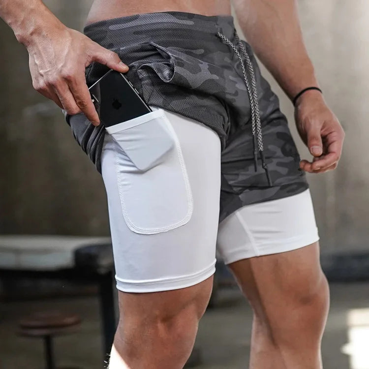 Camo Running Shorts - Men's 2-in-1 Quick Dry Gym Sports Shorts