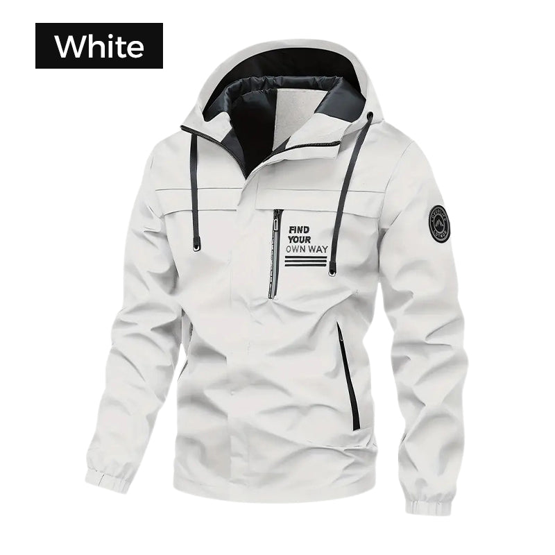 Men's Waterproof Jacket with Detachable Hood and Pockets