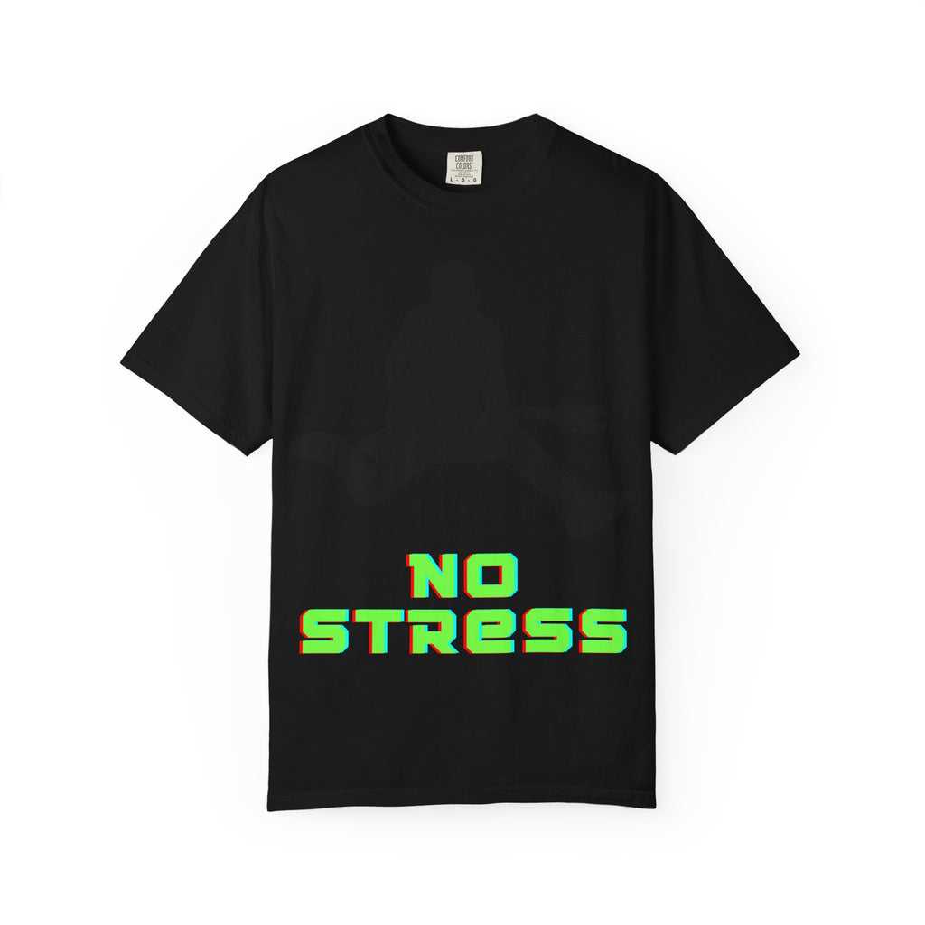 No Stress Guitar Tee — Retro Neon Music Graphic T-Shirt