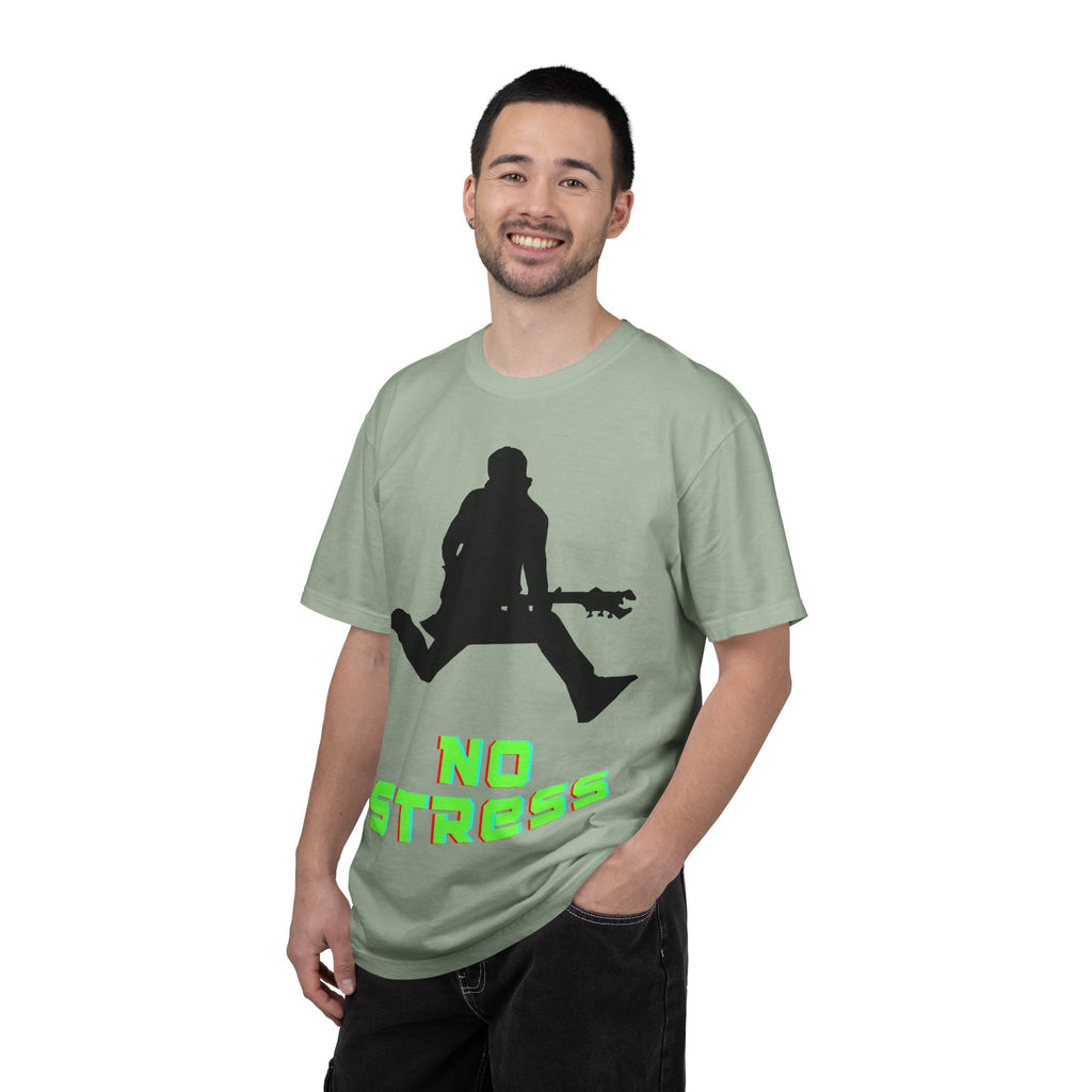 No Stress Guitar Tee — Retro Neon Music Graphic T-Shirt