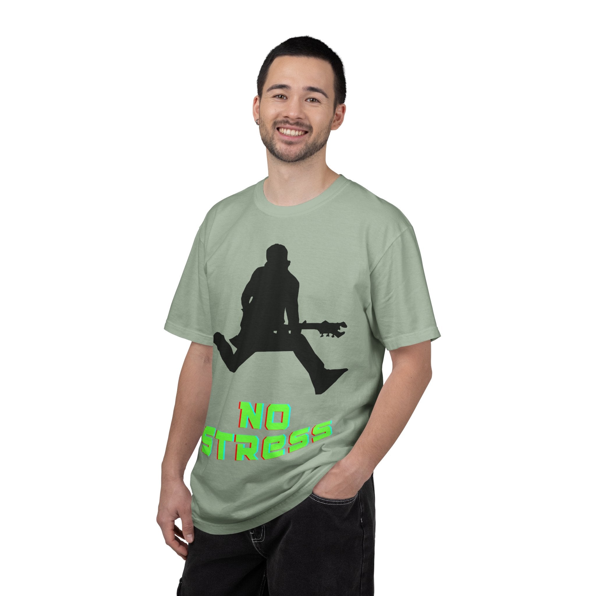 No Stress Guitar Tee — Retro Neon Music Graphic T-Shirt