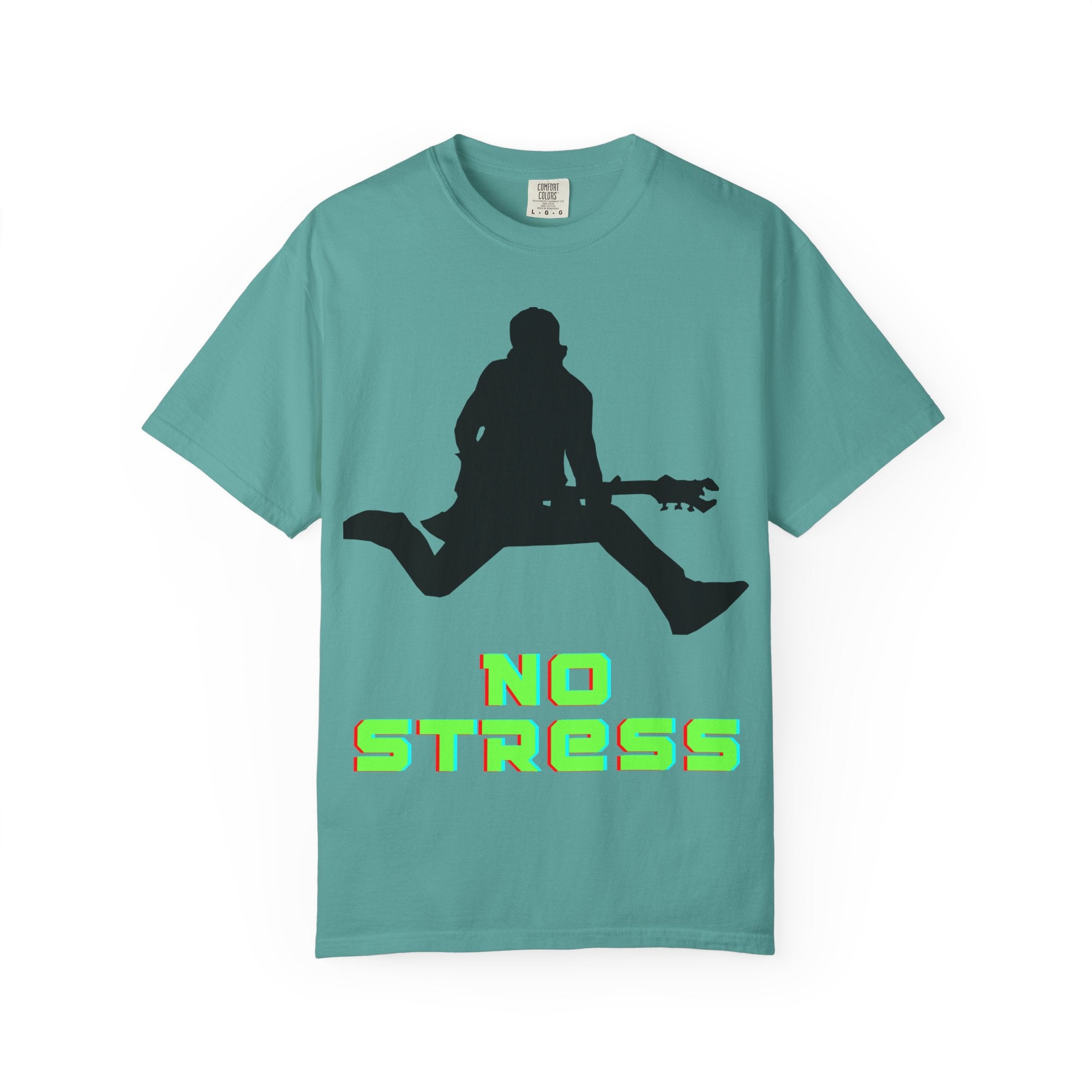 No Stress Guitar Tee — Retro Neon Music Graphic T-Shirt