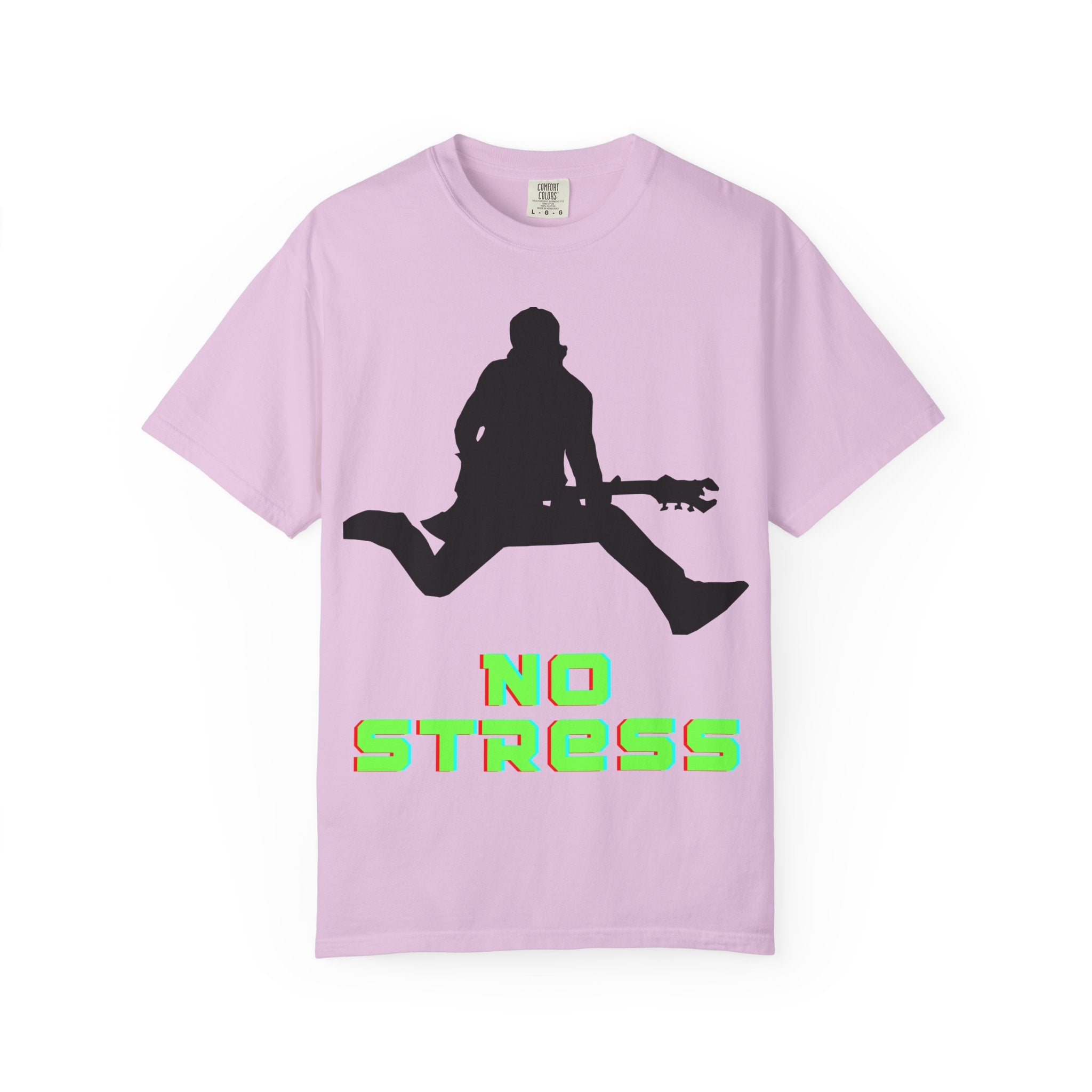 No Stress Guitar Tee — Retro Neon Music Graphic T-Shirt