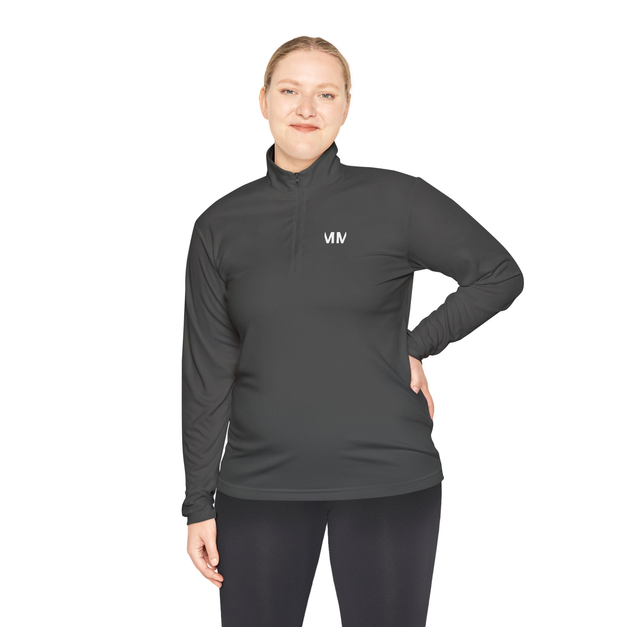Quarter-Zip Pullover — Minimal 'Don't Worry' Back Graphic