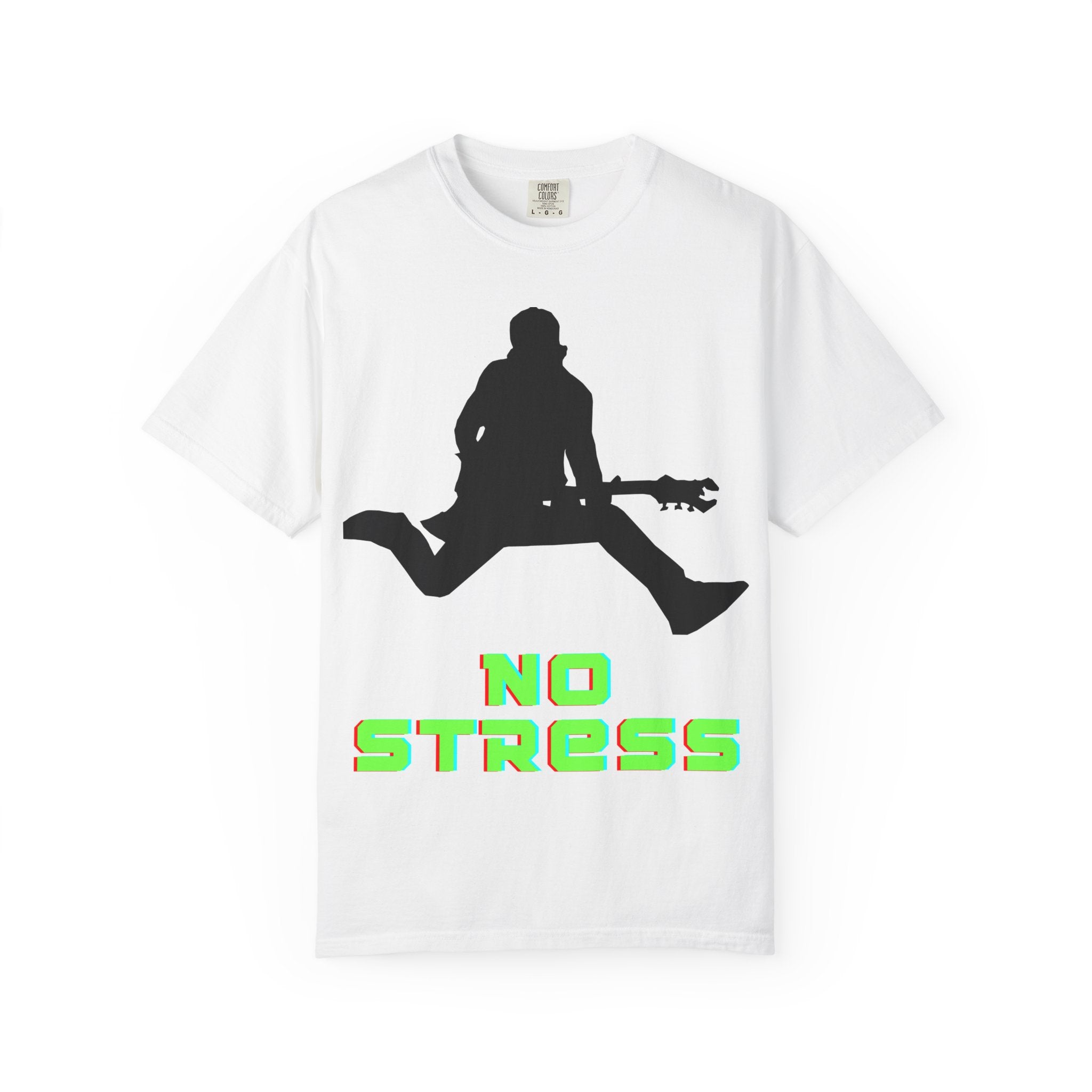 No Stress Guitar Tee — Retro Neon Music Graphic T-Shirt