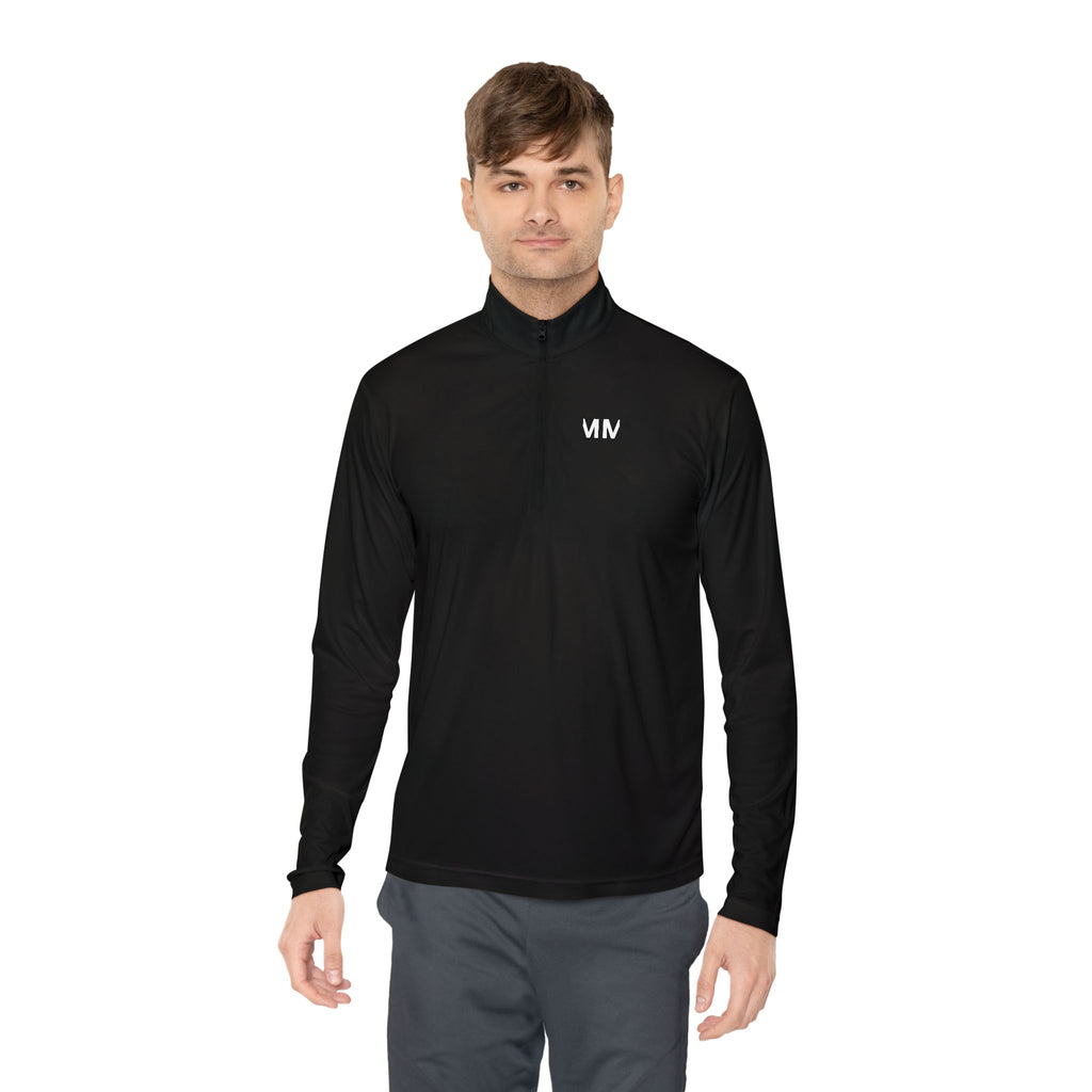 Quarter-Zip Pullover — Minimal 'Don't Worry' Back Graphic