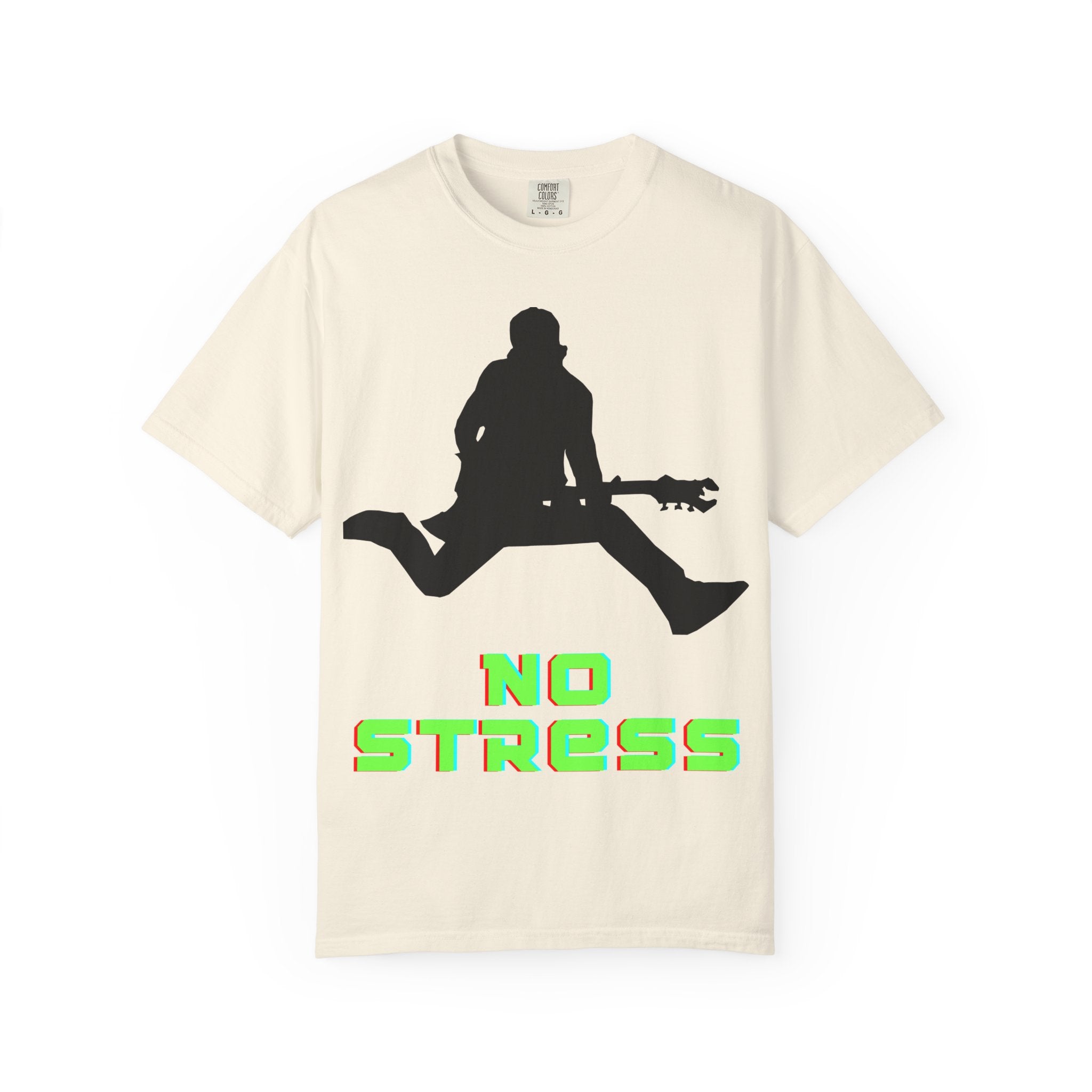No Stress Guitar Tee — Retro Neon Music Graphic T-Shirt