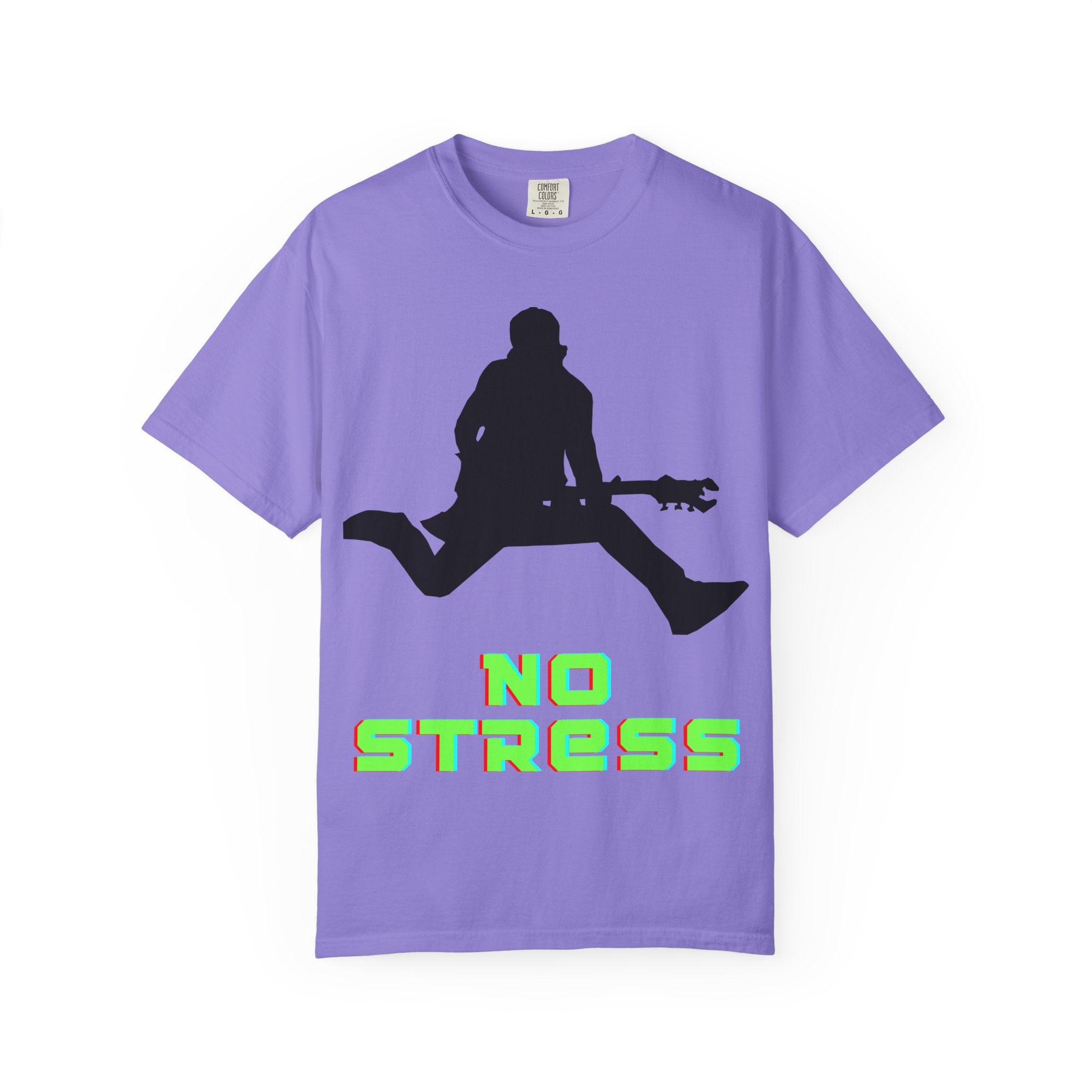 No Stress Guitar Tee — Retro Neon Music Graphic T-Shirt
