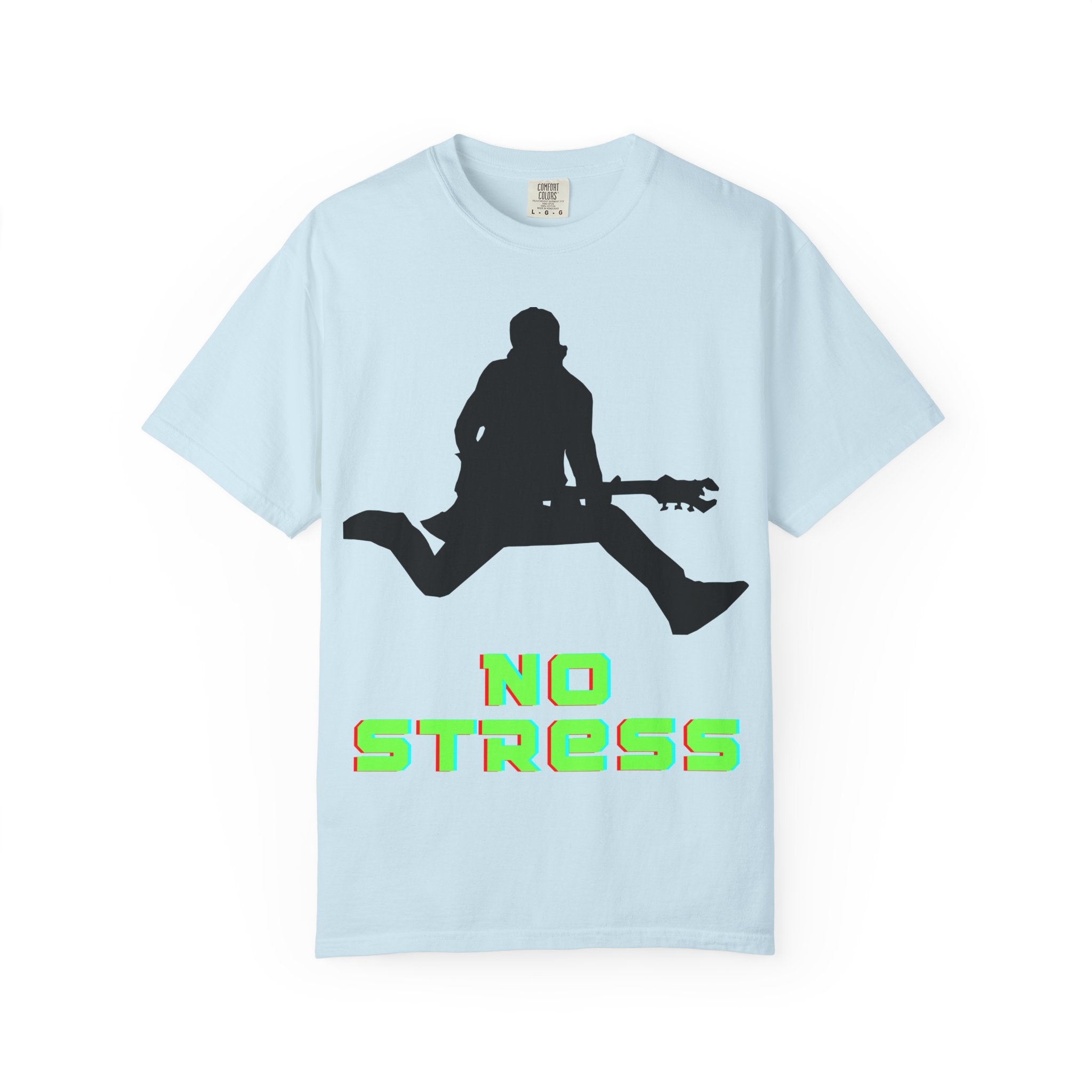No Stress Guitar Tee — Retro Neon Music Graphic T-Shirt