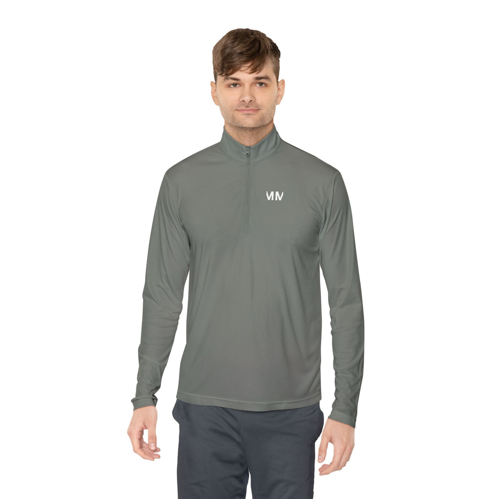 Quarter-Zip Pullover — Minimal 'Don't Worry' Back Graphic