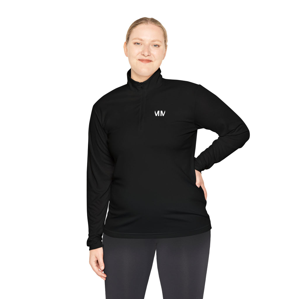 Quarter-Zip Pullover — Minimal 'Don't Worry' Back Graphic