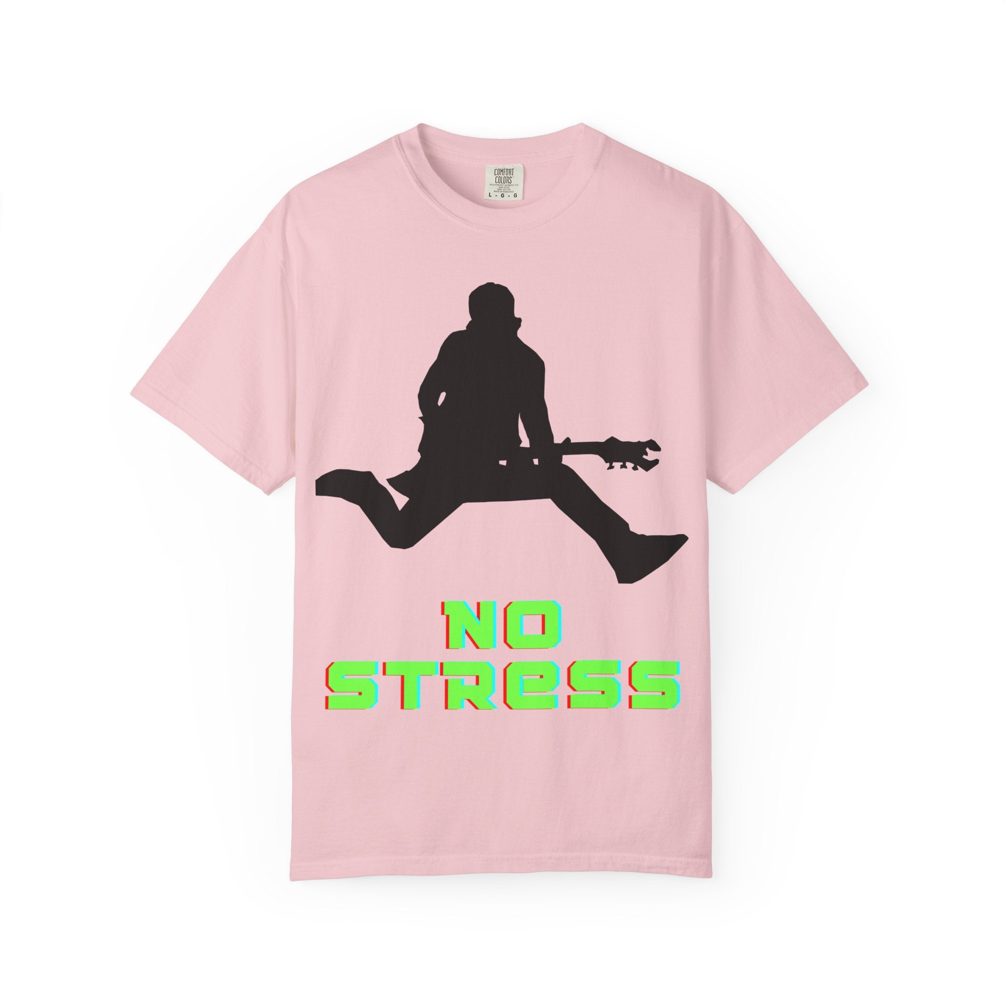 No Stress Guitar Tee — Retro Neon Music Graphic T-Shirt
