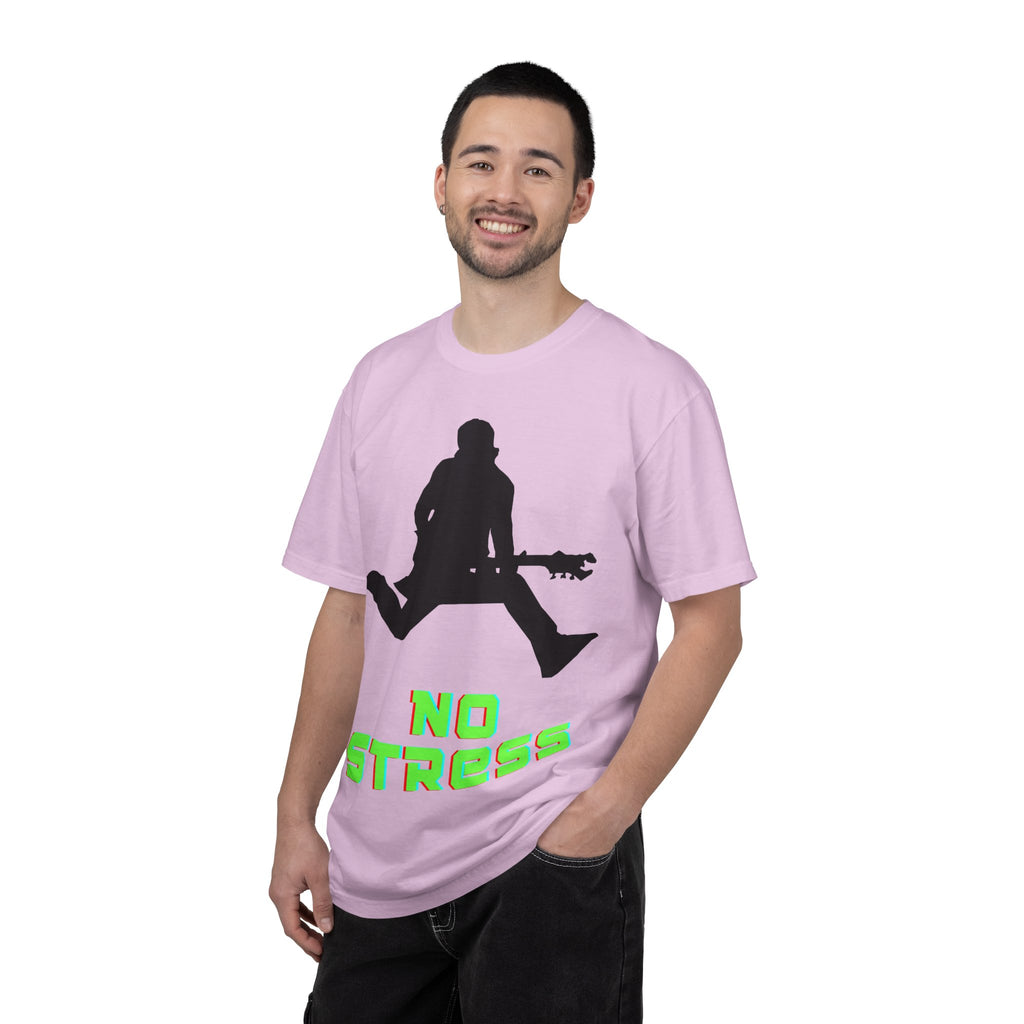 No Stress Guitar Tee — Retro Neon Music Graphic T-Shirt