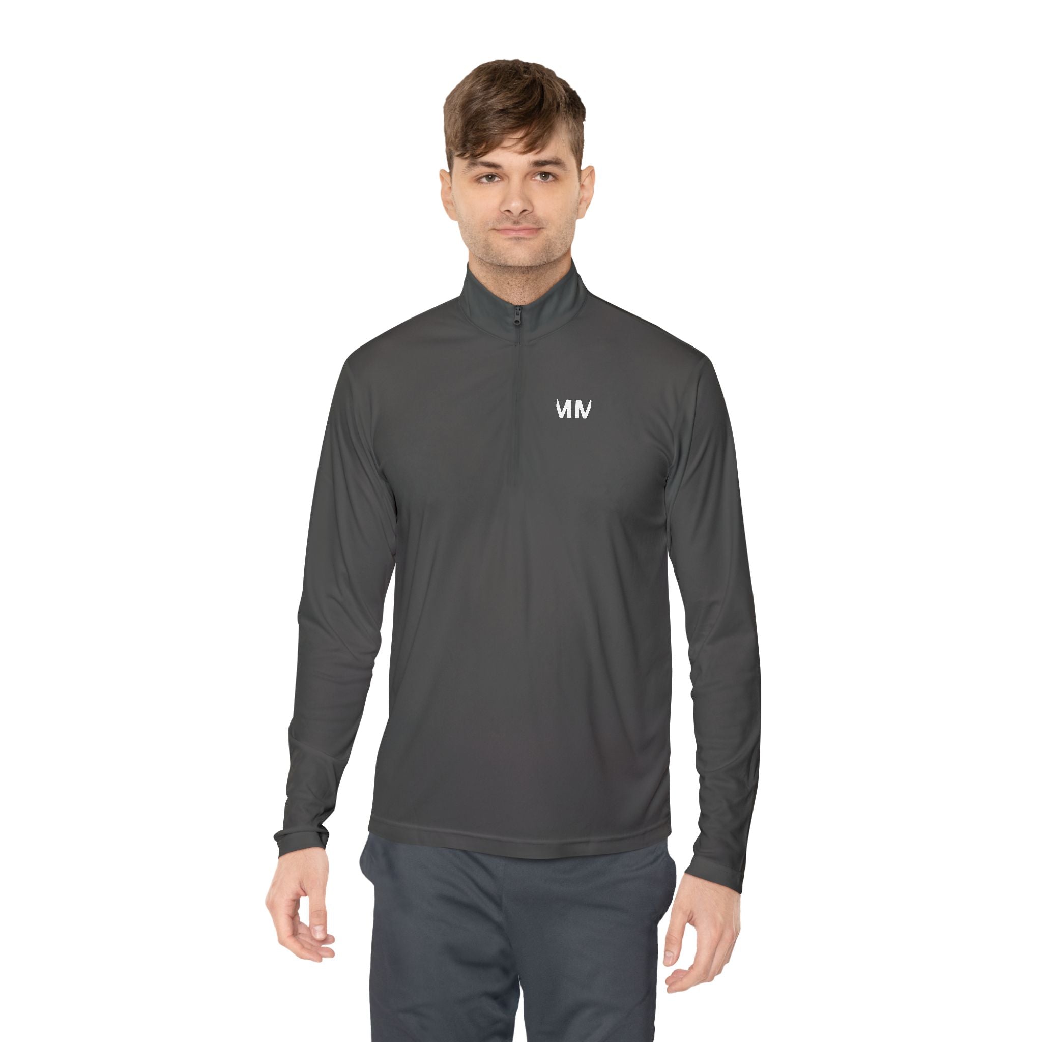 Quarter-Zip Pullover — Minimal 'Don't Worry' Back Graphic
