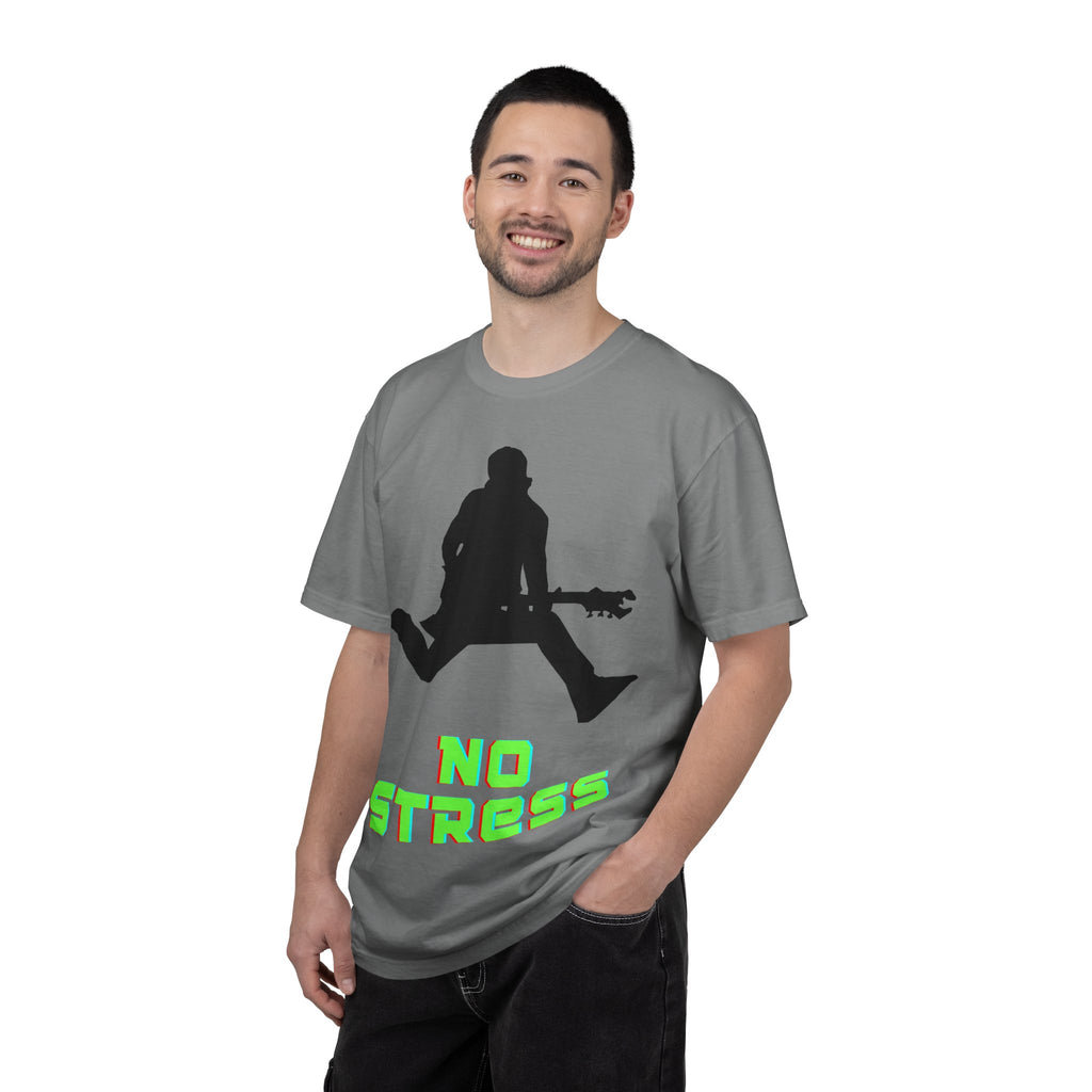 No Stress Guitar Tee — Retro Neon Music Graphic T-Shirt