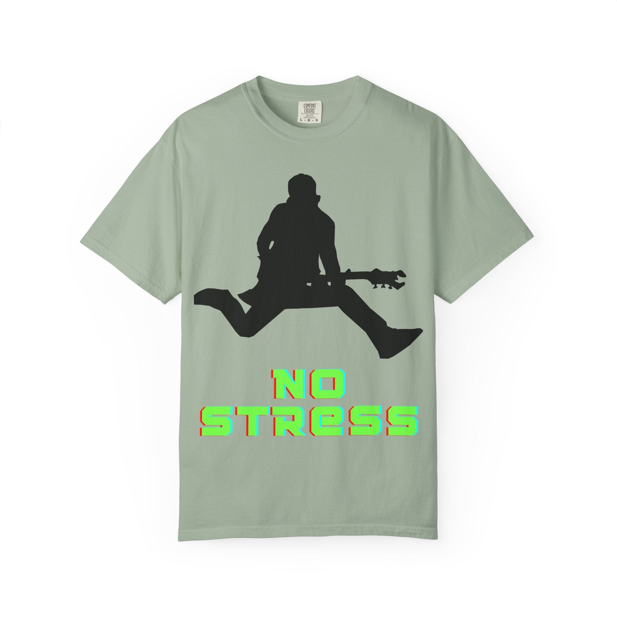 No Stress Guitar Tee — Retro Neon Music Graphic T-Shirt
