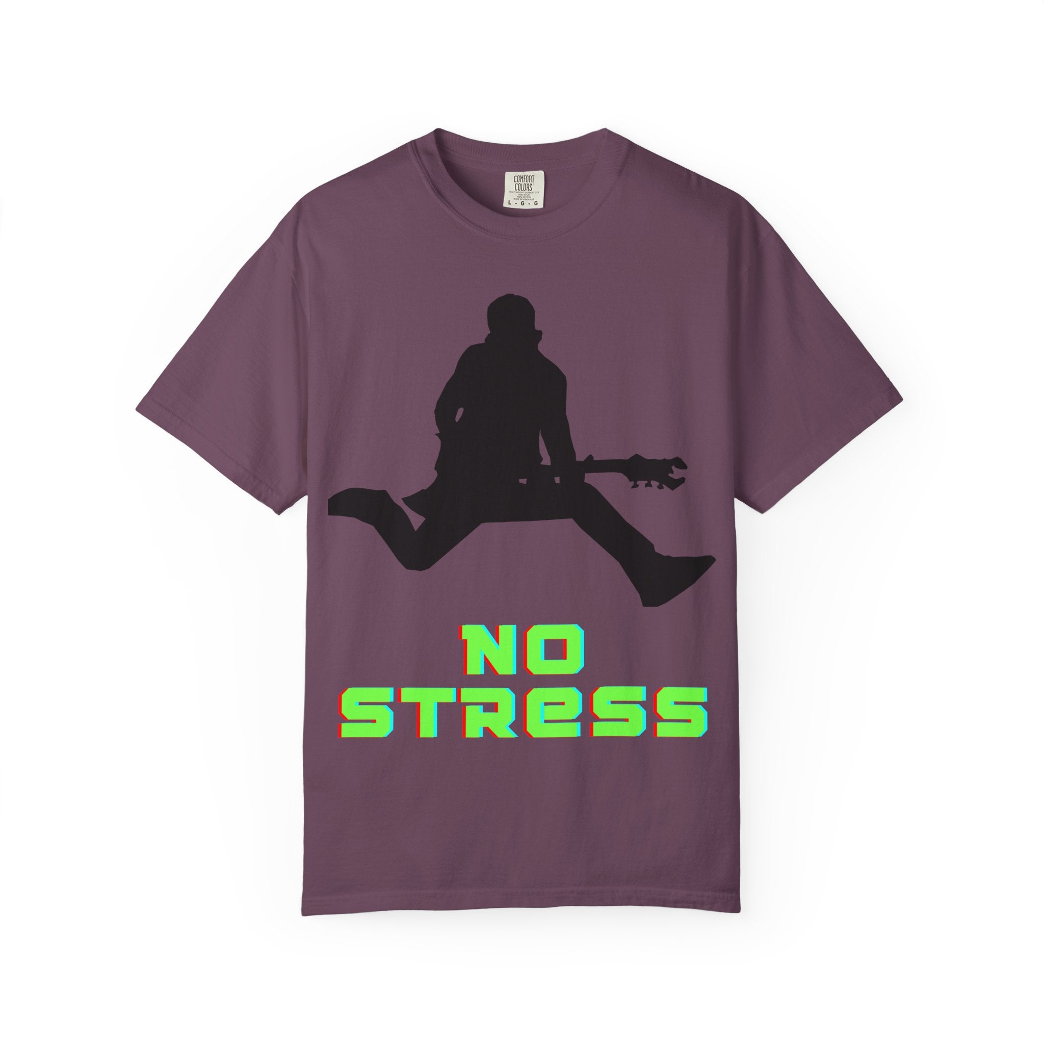 No Stress Guitar Tee — Retro Neon Music Graphic T-Shirt